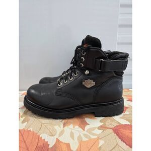 Harley Davidson Mens 9.5 EU 42.5 Black Leather Motorcycle Ankle Boots 91017